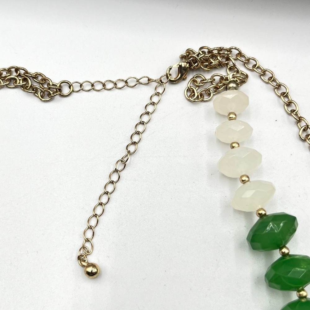 Vintage Retro Multi-Strand Beaded Statement Necklace Green Navy White Gold Tone - Picture 4 of 13